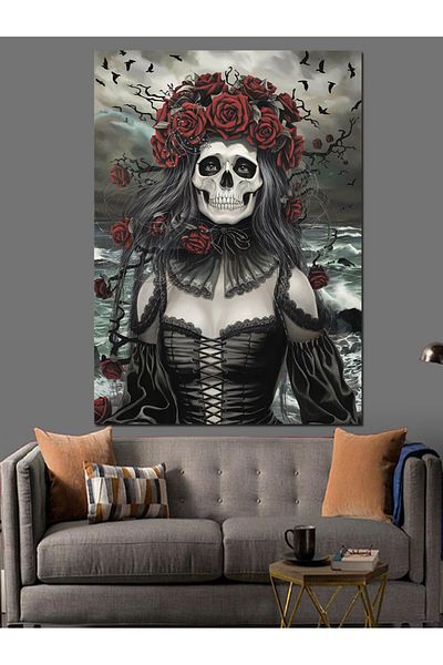Tablomega Rose and Skull Decorative Canvas - Mdf Wooden Painting