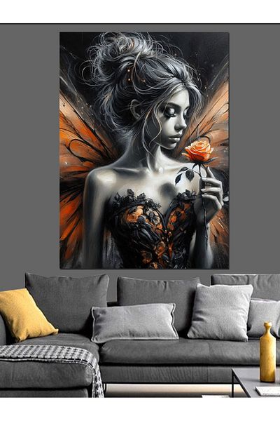 Tablomega Pânză decorativă pentru femei cu aripi de fluture - Lemn MDF