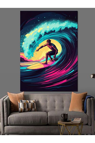 Tablomega Surfer on a Giant Wave Decorative Canvas - Mdf Wooden Painting