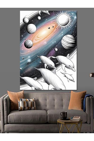 Tablomega Space and Planets Decorative Canvas - Mdf Wooden Painting