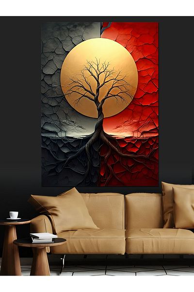 Tablomega Red Tree Decorative Canvas - Mdf Wooden Painting