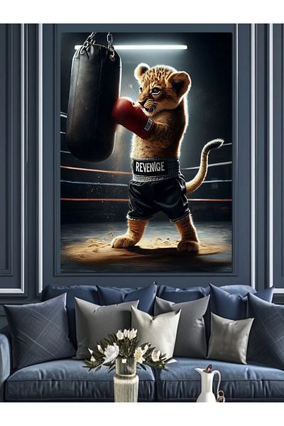 Tablomega Boxing Lion Cub Decorative Canvas - Mdf Wooden Painting