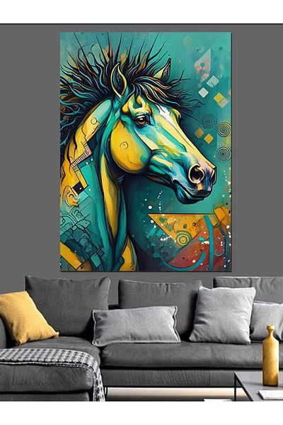 Tablomega Colorful Horse Decorative Canvas - Mdf Wooden Painting