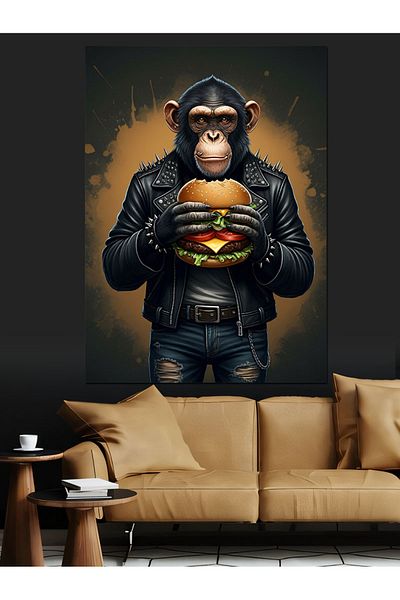 Tablomega Burgerli Monkey Decorative Canvas - Mdf Wooden Table