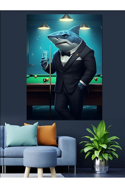 Tablomega Gentleman Shark Decorative Canvas - Mdf Wooden Painting