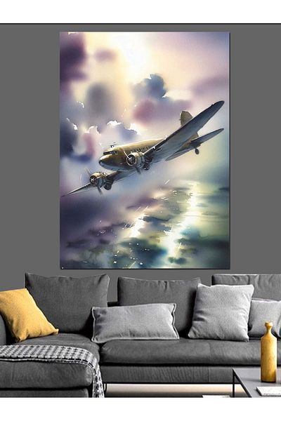 Tablomega Airplane in the Sky Decorative Canvas - Mdf Wooden Painting