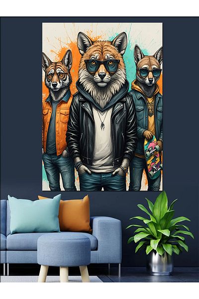 Tablomega Wolves Decorative Canvas - Mdf Wooden Painting