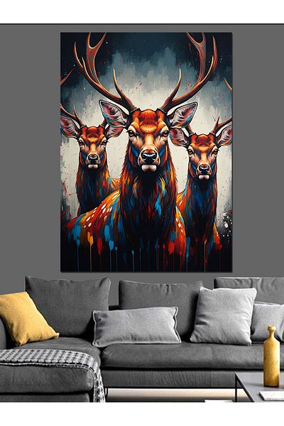 Tablomega Colorful Horned Deer Decorative Canvas - Mdf Wooden Painting