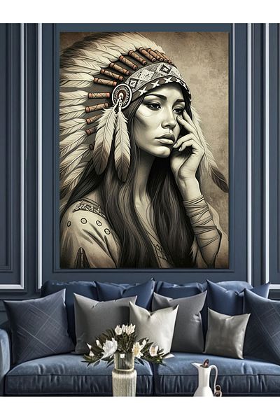 Tablomega Native American Woman Portrait Decorative Canvas - Mdf Wooden Painting