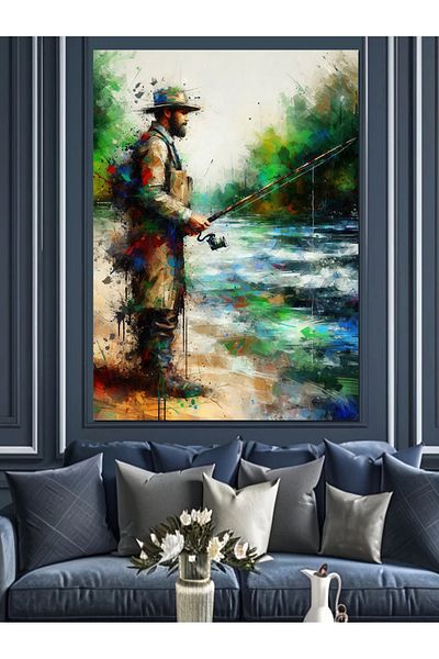 Tablomega Fisherman Man Decorative Canvas - Mdf Wooden Painting