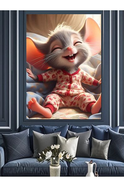 Tablomega Smiling Mouse Baby Decorative Canvas - Mdf Wooden Painting