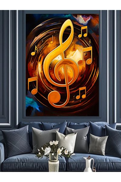 Tablomega Gold Music Note Decorative Canvas - Mdf Wooden Painting