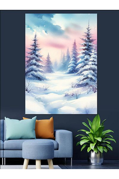 Tablomega Snowy Forest Landscape Decorative Canvas - Mdf Wooden Painting