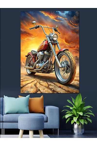 Tablomega Chopper Engine Decorative Canvas - Mdf Wooden Table