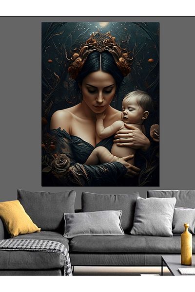 Tablomega Mother and Baby Decorative Canvas - Mdf Wooden Painting