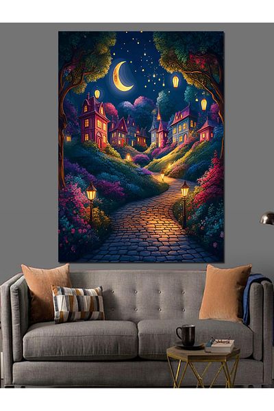 Tablomega Fairytale Town Decorative Canvas - Mdf Wooden Table