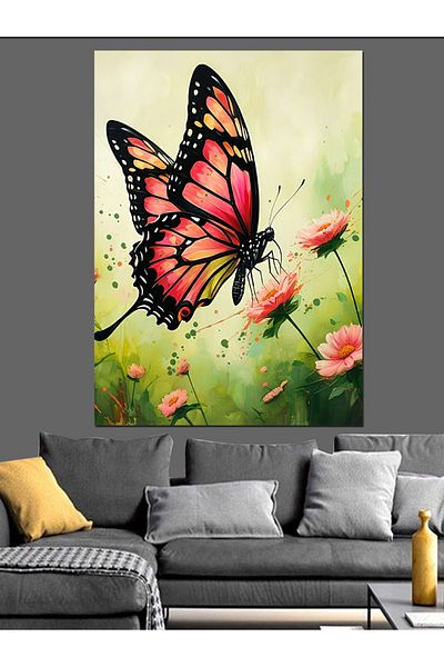 Tablomega Pânză decorativă Fluture Roz - Lemn MDF