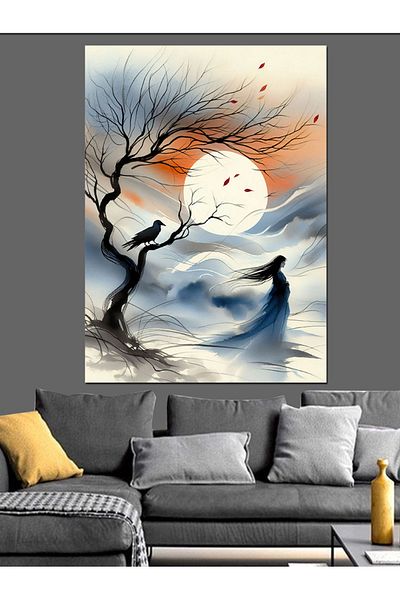 Tablomega Lonely Tree and Moon Decorative Canvas - Mdf Wooden Painting