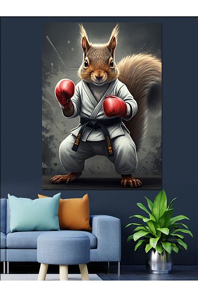 Tablomega Squirrel with Boxing Gloves Decorative Canvas - Mdf Wood Painting