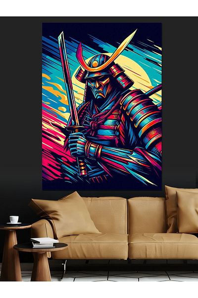 Tablomega Colorful Samurai Decorative Canvas - Mdf Wooden Painting