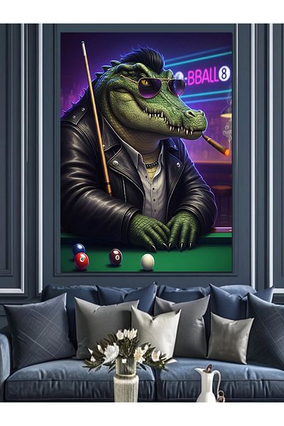 Tablomega Crocodile Playing Billiards Decorative Canvas - Mdf Wooden Painting