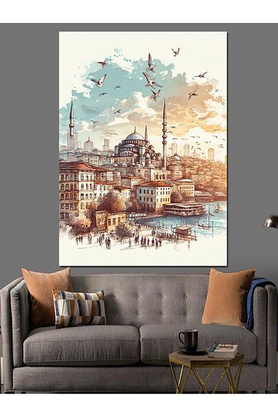 Tablomega Istanbul Mosque Landscape Decorative Canvas - Mdf Wooden Painting