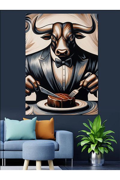 Tablomega Bull Eating Food Decorative Canvas - Mdf Wooden Painting