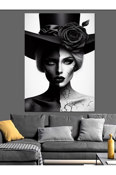 Tablomega Woman in Hat Decorative Canvas - Mdf Wooden Painting