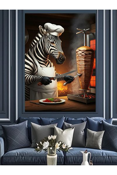 Tablomega Rotary Zebra Decorative Canvas - Mdf Wooden Table