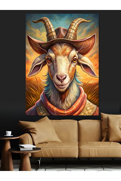 Tablomega Horned Goat Decorative Canvas - Mdf Wooden Painting