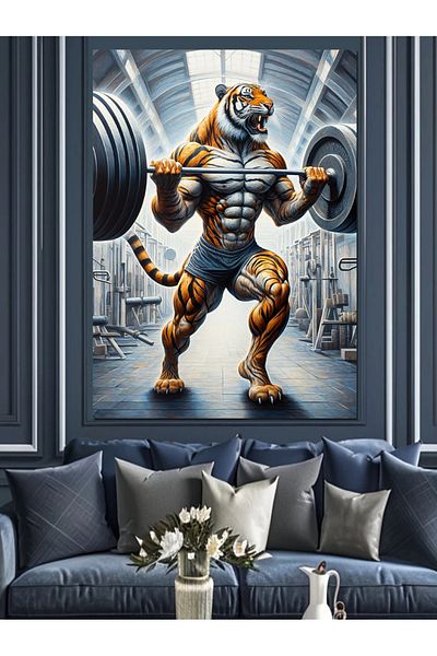 Tablomega Bodybuilding Tiger Decorative Canvas - Mdf Wooden Painting