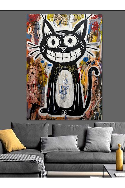 Tablomega Pânză decorativă Graffiti Pisica zâmbitoare - Lemn MDF