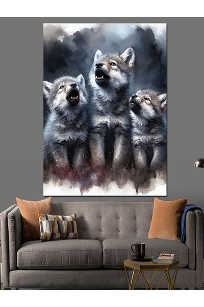 Tablomega Howling Wolves Decorative Canvas - Mdf Wooden Painting