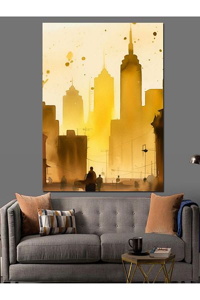 Tablomega City at Sunset Decorative Canvas - Mdf Wooden Painting