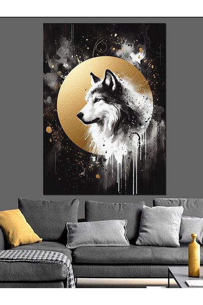 Tablomega Luna Lup Pânză Decorativă - Lemn MDF Pictură