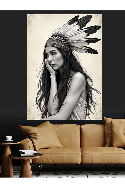 Tablomega Native American Woman Profile Decorative Canvas - Mdf Wooden Painting