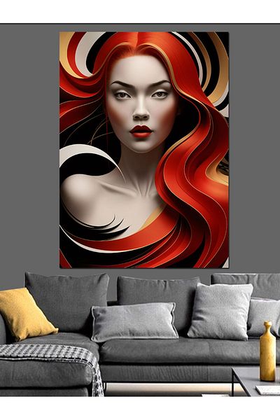 Tablomega Woman with Red Hair Decorative Canvas - Mdf Wooden Painting
