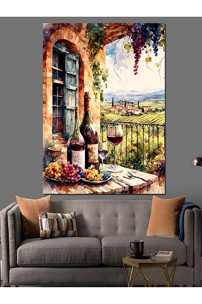 Tablomega Vineyard House and Wine Decorative Canvas - Mdf Wooden Painting