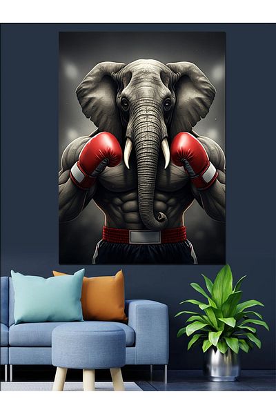 Tablomega Boxing Glove Wearing Elephant Decorative Canvas - Mdf Wood Painting