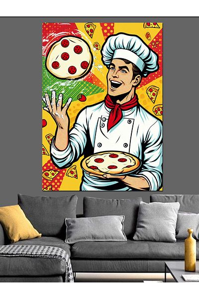 Tablomega Chef Making Pizza Decorative Canvas - Mdf Wooden Table
