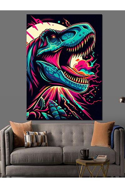 Tablomega Neon T-Rex Decorative Canvas - Mdf Wooden Table