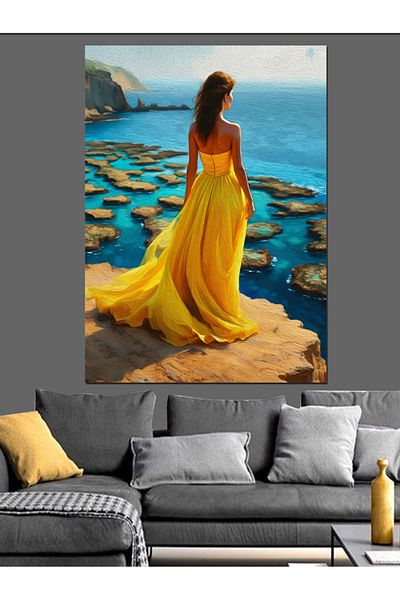 Tablomega Woman in Yellow Dress Decorative Canvas - Mdf Wooden Painting