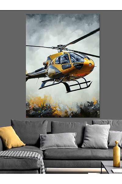 Tablomega Yellow Rescue Helicopter Decorative Canvas - Mdf Wood Painting