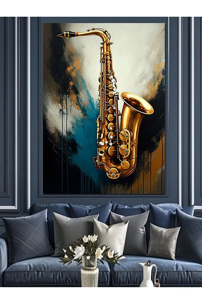 Tablomega Pânză decorativă saxofon auriu - Lemn MDF