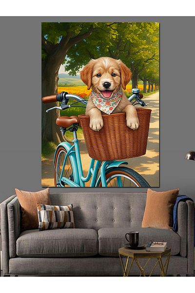 Tablomega Dog in a Bicycle Basket Decorative Canvas - Mdf Wooden Painting