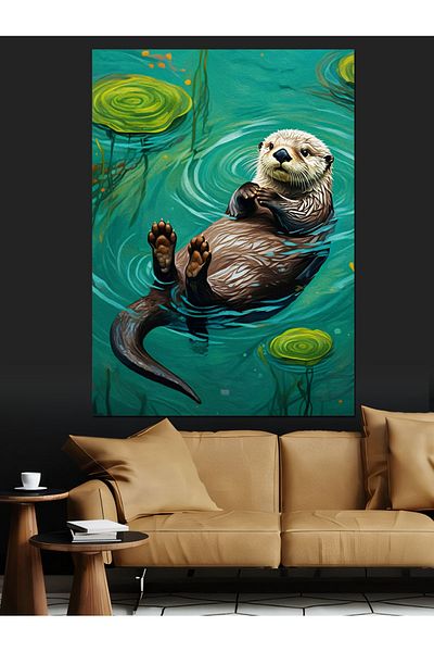 Tablomega Swimming Sea Otter Decorative Canvas - Mdf Wooden Painting
