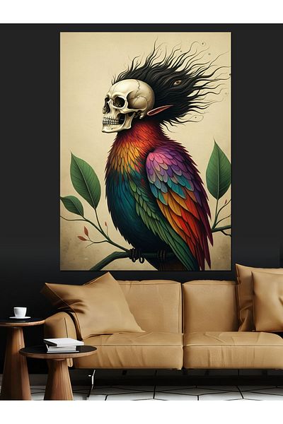 Tablomega Parrot with Skeleton on Head Decorative Canvas - Mdf Wooden Painting