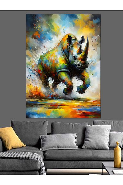 Tablomega Colorful Rhino Decorative Canvas - Mdf Wooden Painting
