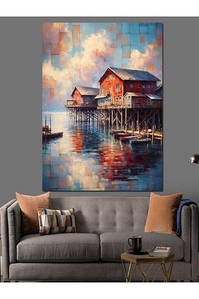 Tablomega Case on the Lake Canvas Decorativ - MDF Lemn Tablo