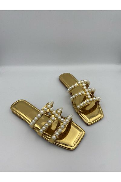 Ömer Ediz Shoes Papuci de damă PERPA cu bretele transparente cu detalii perle – Sandale plate de vară